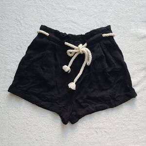 Forever 21 Black High Waist Shorts Rope Belt Small Paperbag Summer Loose Fit
